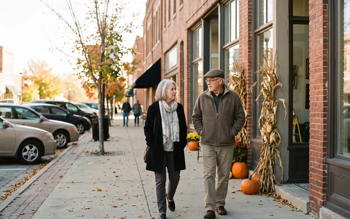 Brick storefronts on Main Street in downtown Belton on a fall afternoon